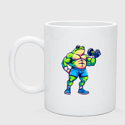 Кружка керамическая Лягушонок с гантелью, цвет: белый