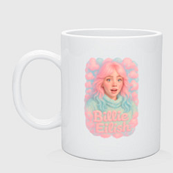 Кружка керамическая Билли Айлиш в розовыми волосами, цвет: белый