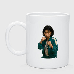 Кружка керамическая Игрок 067 в стойке бойца, цвет: белый