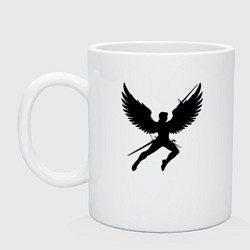 Кружка керамическая Крылатый воин с мечами, цвет: белый