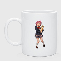 Кружка керамическая Дандадан Сиратори Айра с собачкой, цвет: белый