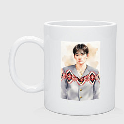 Кружка керамическая Техён в акварельных тонах, цвет: белый