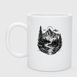 Кружка керамическая Горный расвет в лесу, цвет: белый