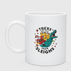 Кружка керамическая Санта на динозавре, цвет: белый