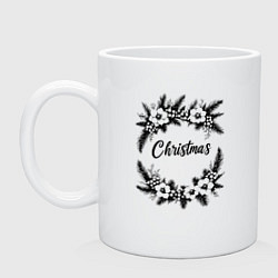 Кружка керамическая Зимний рождественский венок, цвет: белый