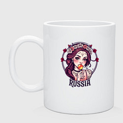 Кружка керамическая Русская девушка в узорах, цвет: белый
