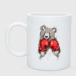 Кружка керамическая Bear Boxing, цвет: белый