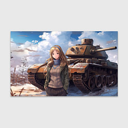 Бумага для упаковки Русская боевая девушка на фоне танка, цвет: 3D-принт