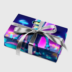 Бумага для упаковки Робот-сгибальщик Бендер на поляне неоновых грибов, цвет: 3D-принт — фото 2