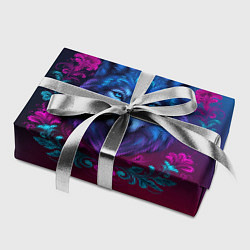 Бумага для упаковки Неоновый волк в цветочном орнаменте, цвет: 3D-принт — фото 2