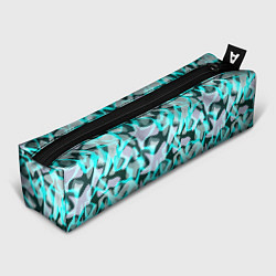 Пенал для ручек Пятнистый абстрактный узор серый с бирюзовыми лини, цвет: 3D-принт