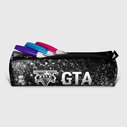Пенал для ручек GTA glitch на темном фоне: надпись и символ, цвет: 3D-принт — фото 2