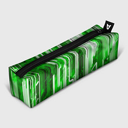 Пенал для ручек Киберпанк полосы белый и зелёный, цвет: 3D-принт