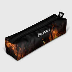 Пенал для ручек Palworld логотип на черном фоне с огнем, цвет: 3D-принт
