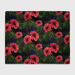 Плед флисовый Тропические цветы и листья, цвет: 3D-велсофт