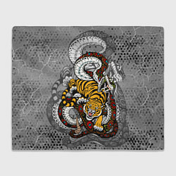 Плед флисовый Змея и ТигрTiger Snake Fight, цвет: 3D-велсофт