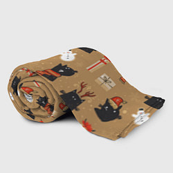 Плед флисовый Черные новогодние коты, цвет: 3D-велсофт — фото 2