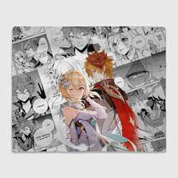 Плед флисовый Люмин и Тарталья на фоне манги, цвет: 3D-велсофт