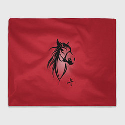 Плед флисовый Огненная лошадь с иероглифом, цвет: 3D-велсофт