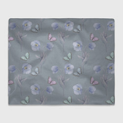 Плед флисовый Бабочки и цветы голубого мака, цвет: 3D-велсофт