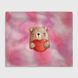 Плед флисовый Медвежонок с сердечком День влюбленных, цвет: 3D-велсофт