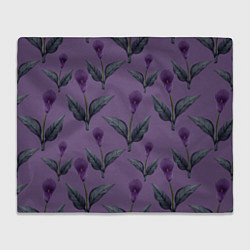 Плед флисовый Фиолетовые каллы с зелеными листьями, цвет: 3D-велсофт