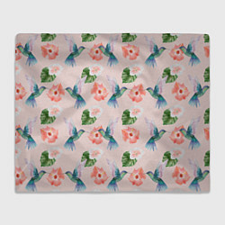 Плед флисовый Колибри и нежные цветы, цвет: 3D-велсофт