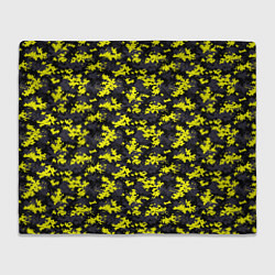 Плед флисовый Камуфляж Пиксельный Чёрно-Жёлтый, цвет: 3D-велсофт