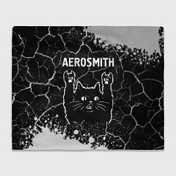 Плед флисовый Группа Aerosmith и Рок Кот, цвет: 3D-велсофт