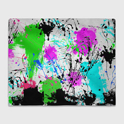 Плед флисовый Неоновые разноцветные пятна и брызги красок, цвет: 3D-велсофт