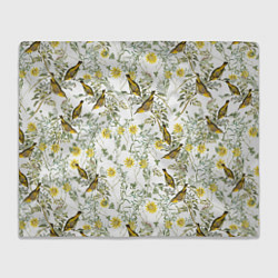Плед флисовый Цветы Жёлтые С Птицами, цвет: 3D-велсофт