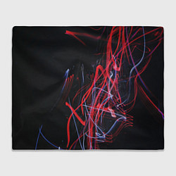 Плед флисовый Неоновые лучи в абстракции - Красный и синий, цвет: 3D-велсофт