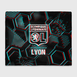 Плед флисовый Lyon FC в стиле Glitch на темном фоне, цвет: 3D-велсофт