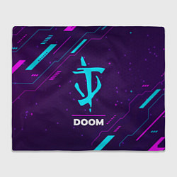 Плед флисовый Символ Doom в неоновых цветах на темном фоне, цвет: 3D-велсофт