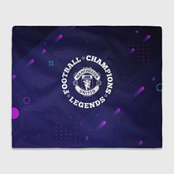 Плед флисовый Символ Manchester United и круглая надпись Footbal, цвет: 3D-велсофт