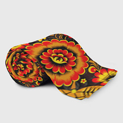 Плед флисовый Хохломская Роспись Цветы На Тёмном Фоне, цвет: 3D-велсофт — фото 2