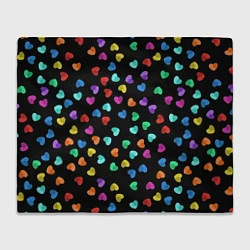 Плед флисовый Сердечки разноцветные на черном, цвет: 3D-велсофт