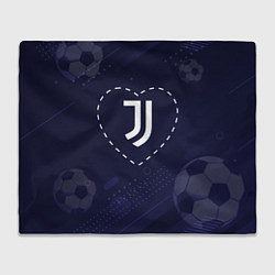 Плед флисовый Лого Juventus в сердечке на фоне мячей, цвет: 3D-велсофт