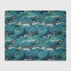 Плед флисовый Ныряльщики и акулы - паттерн, цвет: 3D-велсофт