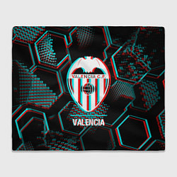 Плед флисовый Valencia FC в стиле glitch на темном фоне, цвет: 3D-велсофт