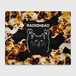 Плед флисовый Radiohead рок кот и огонь, цвет: 3D-велсофт