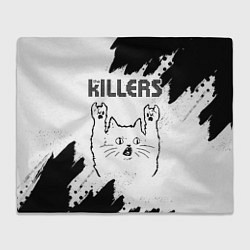 Плед флисовый The Killers рок кот на светлом фоне, цвет: 3D-велсофт