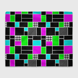 Плед флисовый Неоновый геометрический узор на черном, цвет: 3D-велсофт