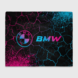 Плед флисовый BMW - neon gradient: надпись и символ, цвет: 3D-велсофт