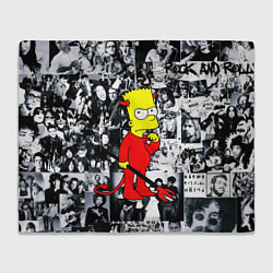 Плед флисовый Барт Симпсон - чёрт на фоне своих подопечных, цвет: 3D-велсофт