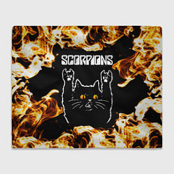 Плед флисовый Scorpions рок кот и огонь, цвет: 3D-велсофт