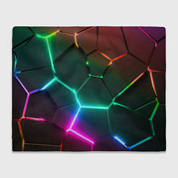 Плед флисовый Радужный градиент неоновые геометрические плиты, цвет: 3D-велсофт