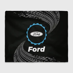 Плед флисовый Ford в стиле Top Gear со следами шин на фоне, цвет: 3D-велсофт