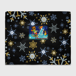 Плед флисовый Новый Год Зайчик и Мишка Соревнуются, цвет: 3D-велсофт