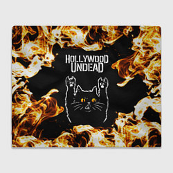 Плед флисовый Hollywood Undead рок кот и огонь, цвет: 3D-велсофт